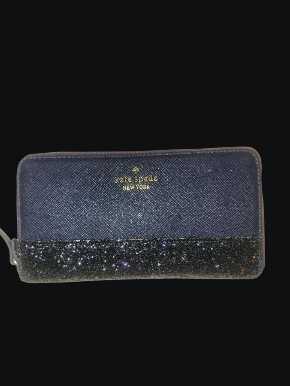 Kate Spade Greta Court Nepade Navy Glitter Zip Wallet